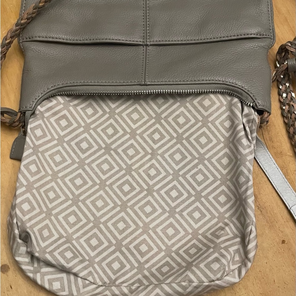 Brighton Taupe Leather Crossbody Bag with Braided Strap & Heart - Picture 11 of 16
